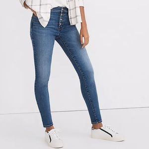Madewell 9” Mid Rise Skinny Jeans Medium Wash Payson Wash Button Front